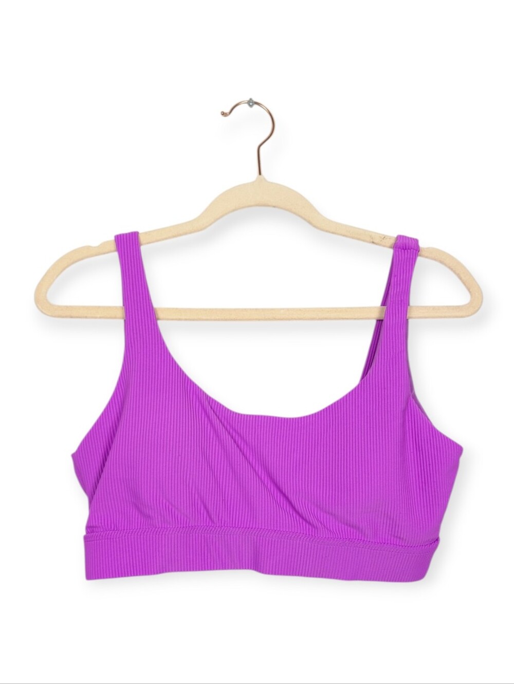 Cyn & Luca Bikini Top L Vivid Violet Ribbed Scoop Neck Swim Top